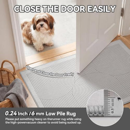Hallway Kitchen Runner Rug Non-Slip Low Pile Washable Rug Gray 2x5 ft | Soft Entryr Mat Carpet TPR Backing , Thin Profile, Abstract Pattern for Bedroom, Bathroom, Entryway Long Runners, Easy Clean - color: Grey, size: 2' x 5'
