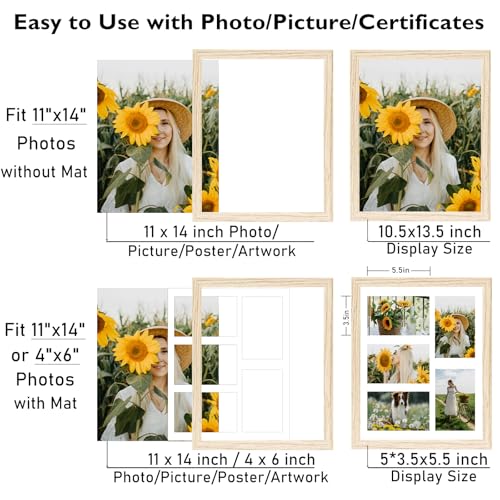 JCJMY 11x14 Picture Frame, 4x6 Collage Picture Frame, Display 5 Pcs 4x6 Photos or 11x14 Picture, Five Opening 4x6 Collage Frame for Wall Hanging, Lightweight 4 x 6 Multi Pictures Frame, Natural - color: Natural