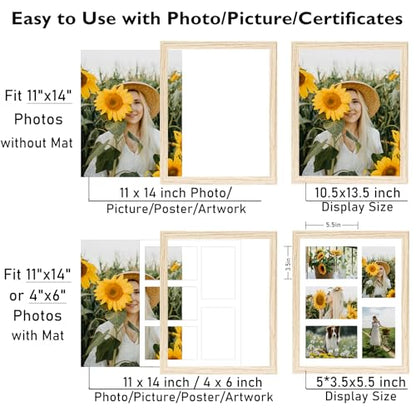 JCJMY 11x14 Picture Frame, 4x6 Collage Picture Frame, Display 5 Pcs 4x6 Photos or 11x14 Picture, Five Opening 4x6 Collage Frame for Wall Hanging, Lightweight 4 x 6 Multi Pictures Frame, Natural - color: Natural