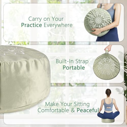 Hihealer Meditation Cushion, Traditional Tibetan Meditation Pillow Velvet Cover - Large Floor Cushion Seating for Adults - Yoga Buckwheat Bolster for Women、Moms - color: Serenity Navy & Green