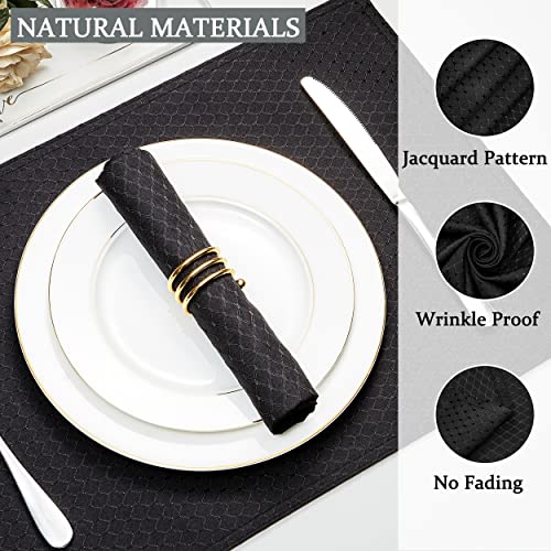 Black Jacquard 17x17 Square Polyester Cloth Napkins Set of 8 | Waterproof, Stain Resistant, Shrink Proof, Washable, fabric, Outdoor, Dining, Wedding, Kitchen, Party, Banquet, Reusable - color: Black