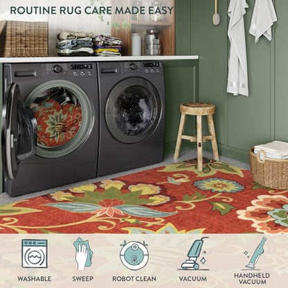 Lahome Floral Red 3x5 Area Rug, Washable Kitchen Fall Rugs Non-Slip ‎Stain Resistant Soft Throw Low-Pile Carpet for Bedroom, Christmas Paisley Print Floor Carpet for Living Room Entryway Office | Fall Rug Non-Slip Stain Resistant Throw Low-Pile Carpet for