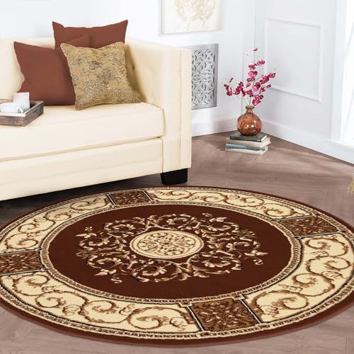 SUPERIOR Indoor Area Rug, Floral Medallion Design, 5', Toffee Z | Attractive Rug with Jute Backing, Durable Beautiful Woven Design, Perfect for High Traffic Areas Hallway, Living, Dining Room - color: Toffee - Z, size: 5' (Round)