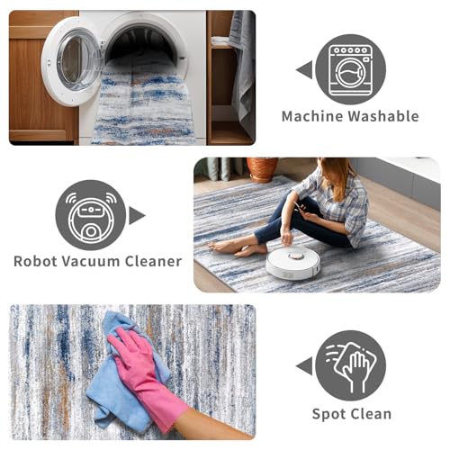 3x12 Washable Hallway Runner Rug: Extra Long Runners for Entryway Living Room Dining Room - Stain and Water Resistant Rugs with Non-Slip Backing - Soft Low-Pile Carpet 12ft Navy Grey - color: Navy/Grey, size: 3' x 12' (Runner)