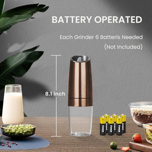 Battery Operated Salt And Pepper Grinder Set 2 Pack (Copper) | Gravity-Activated Automatic Grinder With Led Light & Adjustable Coarseness, Each Uses 6 Aaa Batteries,Kitchen Daily Seasoning - color: Battery/2pcs/Copper
