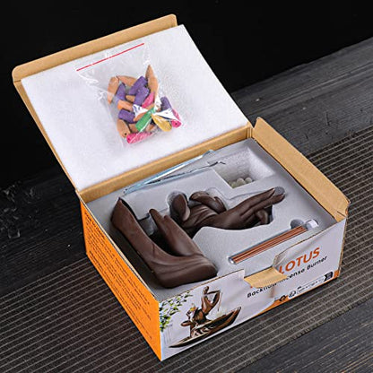 Comeon Backflow Incense Holder Burner Handmade Ceramic Lotus | Handmade Ceramic Lotus Design, Holds Incense Cones and Sticks, Includes 10 Backflow Incense Cones Perfect Home Decor