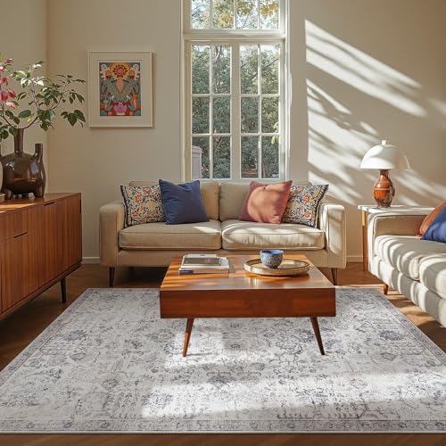 jinchan 6x9 Vintage Floral Area Rug, Washable Bedroom Rug, Grey | Distressed Floral Design, Soft Low Pile Surface, Non Slip, Easy Care, Pet Friendly, Living Room Bedroom Diningroom - color: Distressed Grey Multi, size: 6' x 9' (Rectangular)