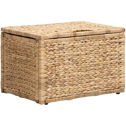 Storage Trunk with Metal Frame, Natural, 20.5 by 14.8 by 13.4 Inches | Safety Hinge, Heavy-duty Wicker Chest, Handwoven Water Hyacinth - color: Natural (Hyacinth), size: 20.5" x 14.8"