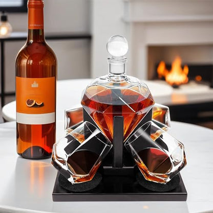 Diamond Whiskey Decanter Set, Diamond Decanter Set with 4 Glasses 4 Whiskey Stones, Decanter Whiskey Set Gifts for Men