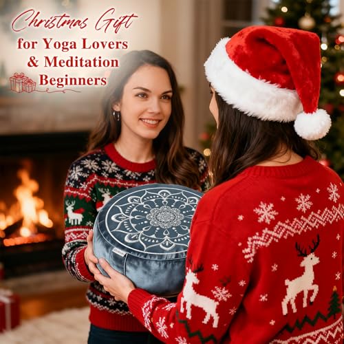 Hihealer Meditation Cushion, Traditional Tibetan Meditation Pillow Velvet Cover - Large Floor Cushion Seating for Adults - Yoga Buckwheat Bolster for Women、Moms - color: Blissful Pink & Aqua