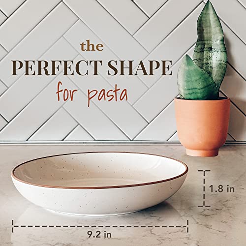 Mora Ceramic Large Pasta Bowls 30oz, Set of 4 - Serving, Salad, Dinner, etc Plate/Wide Bowl - Microwave, Oven, Dishwasher Safe Kitchen Dinnerware - Modern Porcelain Stoneware Dishes, Vanilla White - color: Vanilla