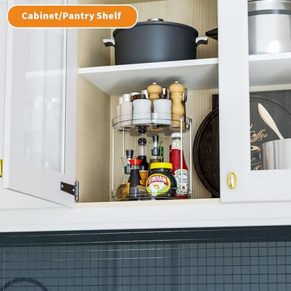 2 Pack 2 Tier Lazy Susan Spice Rack for Cabinet,Countertop and Pantry,9.5"W Small Rotating Turntable Organizer for Condiment,Pill Bottle,Vitamin,Medicine Cabinet Organizers and Kitchen Spice Organizer - size: 9.5"W-2Tier-2 Pack