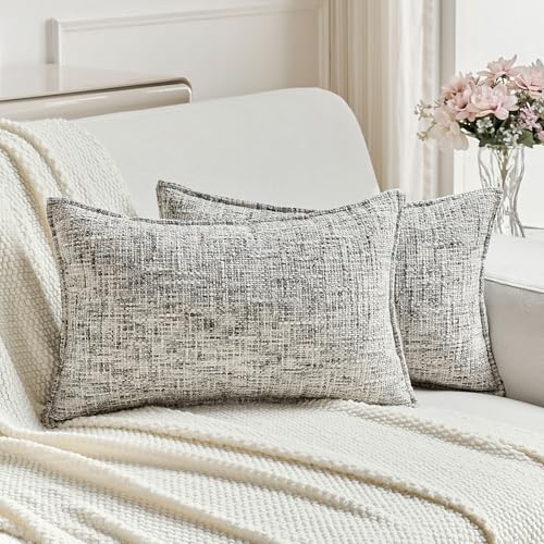 FUTEI Pack of 2 Tweed Chenille Throw Pillow Covers 12x20 Inch, Black | Premium Chenille Front/ Smooth Velvet Back,Hidden Zipper,Machine Washable,Pilling-Resistant,Colorfast, Insert Not Included. - color: Black, size: 20" x 12" (Pack of 2)