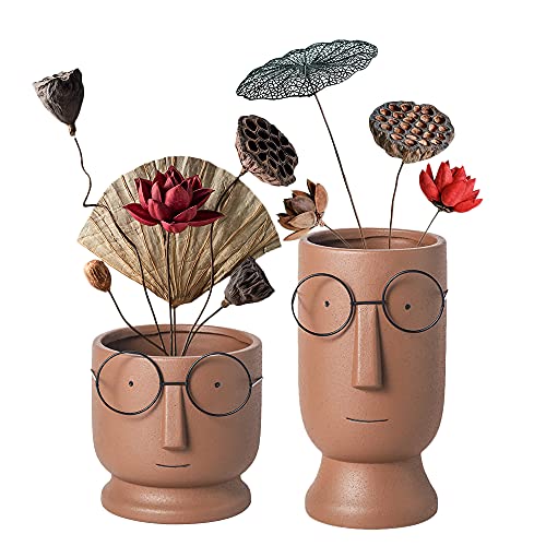 ace Planters Pots,5.12 inch Modern Unglazed Terracotta Pots Ceramic Human Face Vase Succulent Head Planter Pot Face Flower Pot Containers with Drainage Hole for Indoor Plants Home Desk Dec(Terracotta)