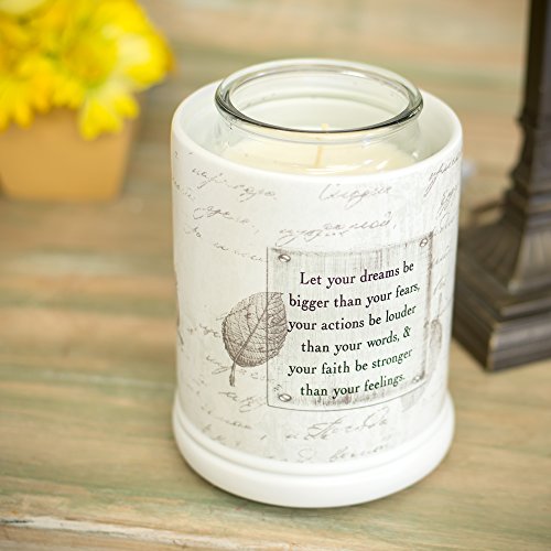 Elanze Designs Dream Bigger Actions Louder Faith Stronger Grey Leaves White Ceramic Stone Jar Warmer - size: Large Jar