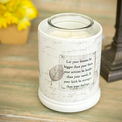 Elanze Designs Dream Bigger Actions Louder Faith Stronger Grey Leaves White Ceramic Stone Jar Warmer - size: Large Jar
