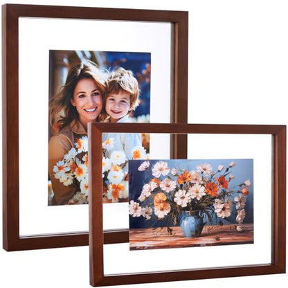 DLQuarts 8x10 Floating Photo Picture Frame, Floating Display 6x8, 5x7,or Full Display 8x10 Photos, Solid Wood, Double Glass, 2 Pack, Black Walnut - color: Black Walnut, size: 8x10