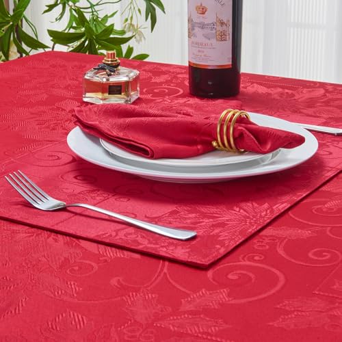 Dark Red Jacquard 17x17 Square Polyester Cloth Napkins Set of 8 | Waterproof, Stain Resistant, Shrink Proof, Washable, fabric, Outdoor, Reusable, Dining, Wedding, Kitchen, Party, Christmas - color: Dark Red