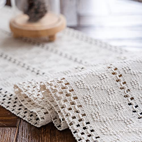 Macrame Table Runner Cream Beige Boho Table Runners with Tassels Hand Woven Cotton Table Runner Rustic Farmhouse Table Runners for Bohemian Kitchen Dining Table(12x71in) - size: 12"Wx71"L