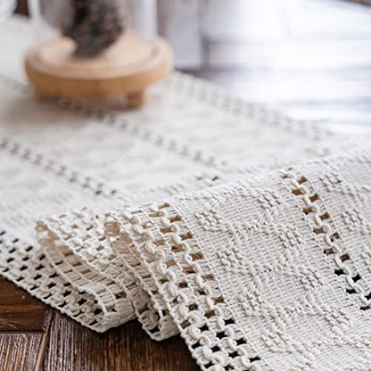 Macrame Table Runner Cream Beige Boho Table Runners with Tassels Hand Woven Cotton Table Runner Rustic Farmhouse Table Runners for Bohemian Kitchen Dining Table(12x108in) - size: 12"Wx108"L