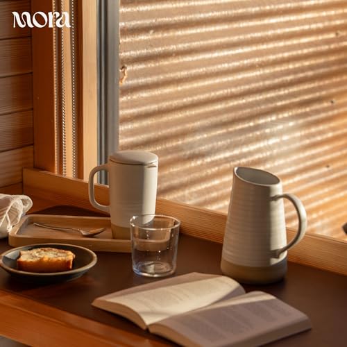Mora Ceramics Large Tea Mug with Loose Leaf Infuser and Ceramic Lid, 18 oz, Portable, Microwave, Dishwasher Safe, Tall Coffee Cup - Rustic Matte Ceramic Glaze, Modern Herbal Tea Strainer, Oat - color: Oat