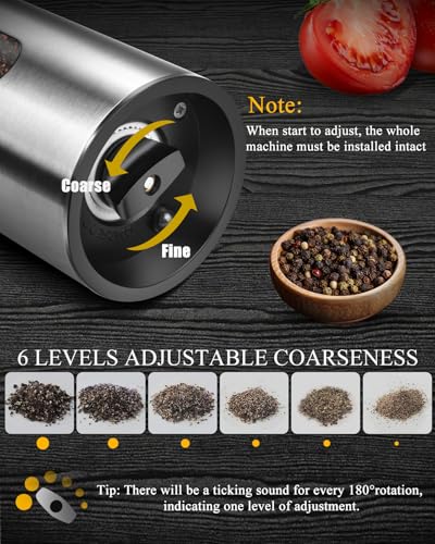 Electric Salt and Pepper Grinder Set with Rechargeable Base - Upgraded Large Capacity, Refillable Pepper Mill Set with LED Light & Adjustable Coarseness, Ideal for Kitchen, Outdoor (Polished Silver) - color: Polished Silver