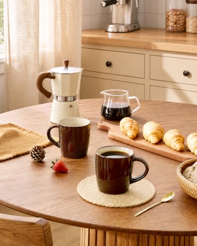 famiware Coffee Mugs Set of 4, Milkyway 13 oz Ceramic Cup Set with Handle | Stoneware Mug Set for Tea, Coffee, Latte, Cappuccino, Cocoa, Microwave and Dishwasher Safe, Light Khaki & Cocoa - color: Milkyway-Light Khaki & Cocoa, size: 4 Count (Pack of 1)