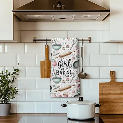Gifts for Baking Lovers Women Kitchen Towels, Baker Gifts, Just a Girl Who Loves Baking Hand Dish Towels for Kitchen Bakery, 16x24 Inch - color: Kitchen-094