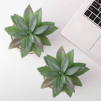 Hopewood Faux Agave Succulent Plant in Ceramic Pots Bamboo Tray, Set of 2 | Artificial Succulents Plants Faux Agave Greenery Fake Potted Plants for Bedroom Home Office Desk Living Room Decor - size: 2 Set Agave
