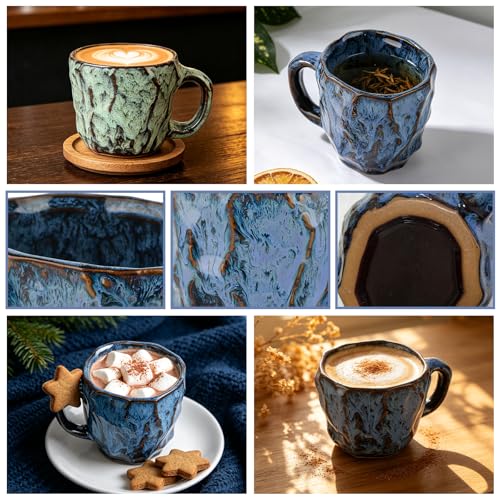 DorkTees 9oz Handmade Reactive Glaze Stoneware Coffee Mug (White) | Handmade reactive glaze stoneware，rustic textured high-fired ceramic. ideal gift choice for coffee lovers daily use - color: White