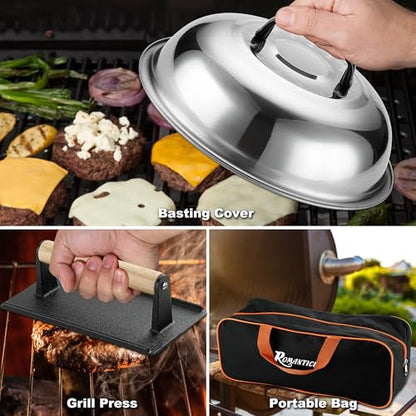 ROMANTICIST 29PCS Griddle Accessories Set - Flat Top Teppanyaki Spatula Set with Scraper, Basting Cover for Camp Chef- Home Cooking Griddle and Outdoor BBQ Gifts for Christmas - style: Black