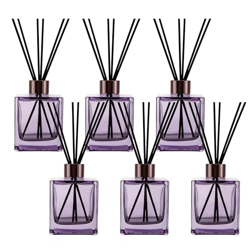 6 Pack Perfume Reed Diffuser Bottle,Empty Square Essential Oil Bottles Glass Jar with Black Sticks for DIY Fragrance Replacement Diffuser Sets (200ml/6.8 oz, Purple Color) - color: Purple ( 6.8 Oz )