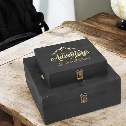 Personalized Wooden Keepsake Box – Custom Engraved Adventure Memory Box for Couples, Travel Souvenirs, Photos & Letters Storage, Wedding Gift for Anniversary & Newlyweds Gift - style: 12. Adventure Box