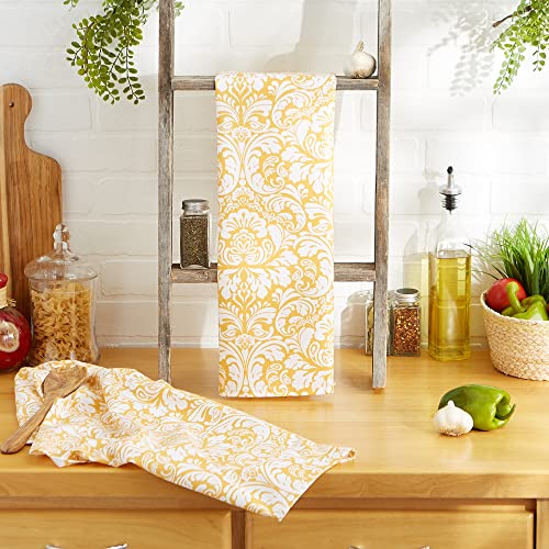 DII Cotton Dish Towel Set Damask Print, 18x28, Mustard, 2 Count - color: Mustard, size: Dishtowel, 18x28"