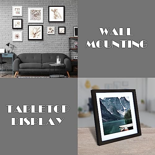 Hongkee 10x10 Black Picture Frames set of 3, Made of Wooden and Real Glass Square Photo frame - Displays 8x8 Picture With Mat or 10 x 10 Without Mat, Desktop & Wall Collage Frame set - color: Black, size: 10x10 in