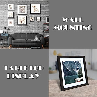 Hongkee 10x10 Black Picture Frames set of 3, Made of Wooden and Real Glass Square Photo frame - Displays 8x8 Picture With Mat or 10 x 10 Without Mat, Desktop & Wall Collage Frame set - color: Black, size: 10x10 in