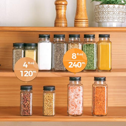 ComSaf Glass Spice Jars with with Labels 8 oz 6 Pack Square | Empty Containers, Seasoning Herbs Powders, Salt Pepper Chili, Spice Rack Organization, Kitchen Cabinet Storage - color: 8oz*6 Metal Lids