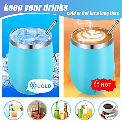 Remagr 16 Pack Stainless Steel Wine Tumblers 12 oz Insulated Vacuum Wine Cup Set Double Wall Stainless Steel Stemless Mug Glasses for Coffee Soda Whiskey Outdoor Travel (Light Blue) - color: Light Blue