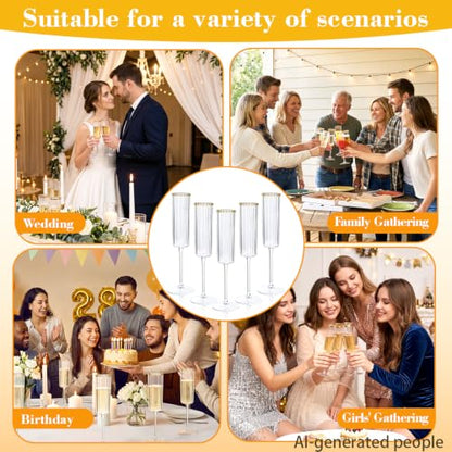36PCS Plastic Champagne Flutes Ribbed for Weddings & Parties | Gold trim Champagne Glasses, 6 oz, Elegant Sparkling Wine Stemware, Disposable yet Sturdy, for Toasting at Anniversaries