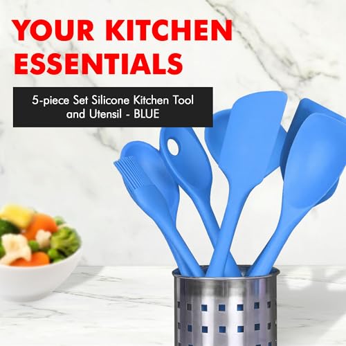 Chef Craft 42075 5 Piece Silicone Kitchen Tool and Utensil Set, Blue - color: Blue, size: 5 Piece Set
