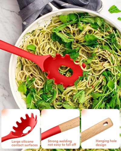 Kitchen Utensils Set, 13PCS Silicone Cooking Utensils, Heat Resistant Kitchen Utensil Spatula Set for Nonstick Cookware, Wooden Handles Kitchen Gadgets Tools Set (RED) - color: Red