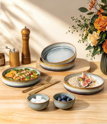 7.5" Ceramic Pasta Bowls Set of 4, Salad Bowls | Versatile Serving Bowls for Pasta, Salad, Fruit & Noodles, Housewarming & Wedding Gift, Dusk Blue - color: Dusk Blue, size: 7.5 Inch