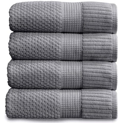 4 Pack 100% Cotton Bath Towels | Grey Towels | Oeko‑TEX Standard 100 | Soft & Absorbent, Quick‑Dry | Trinity Collection - Charcoal - color: Charcoal, size: Bath Towels (4 Pack)