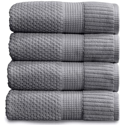 4 Pack 100% Cotton Bath Towels | Grey Towels | Oeko‑TEX Standard 100 | Soft & Absorbent, Quick‑Dry | Trinity Collection - Charcoal - color: Charcoal, size: Bath Towels (4 Pack)