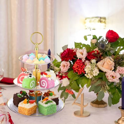 Teenyyou 16 Pack 3 Tier Cupcake Stand Bulk Tiered Dessert Stand Thick Plastic Serving Tray with Gold Edges Dessert Table Display Set Tea Cake Holder for Wedding Birthday Party (Clear) - color: Clear