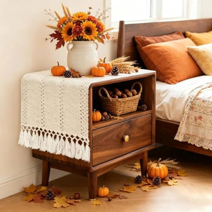 36" Boho Macrame Table Runner, Short Cream Coffee Runner, Nightstand - color: Beige, size: 36 inches