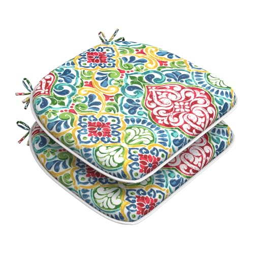 DYTXIII Set of 2 Outdoor Chair Cushions with Ties,Water Repellent Patio Chair Pads 17"x 16" for Outdoor Furniture,Round Corner Seat Cushions for Garden Yard Kitchen Damask Red - color: Damask Red, size: Pack of 2