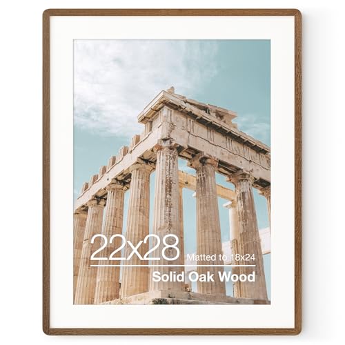 22x28 Poster Frame | Solid Oak Wood Picture Frame With Mat For 18x24 | Tempered Glass and Hanging Hardware Included | Puzzle Frame (Walnut, 1 Pack) - color: Walnut, size: 22''x28''-1P
