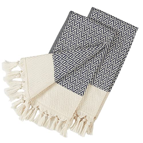 Decorative Hand Towels for Kitchen Set of 2, 100% Cotton Turkish Towel Farmhouse Boho Tea Towels (14 x 30 Inches, Navy) - color: Navy