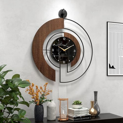 Modern Walnut Marble Dial Wall Clock, Large Wood Metal Frame Silent Non Ticking Wall Clocks for Living Room, Bedroom Decoration, Contemporary Home Wall Decor Gift Idea, 26.4 in - size: 2.X-L(26.4 in)
